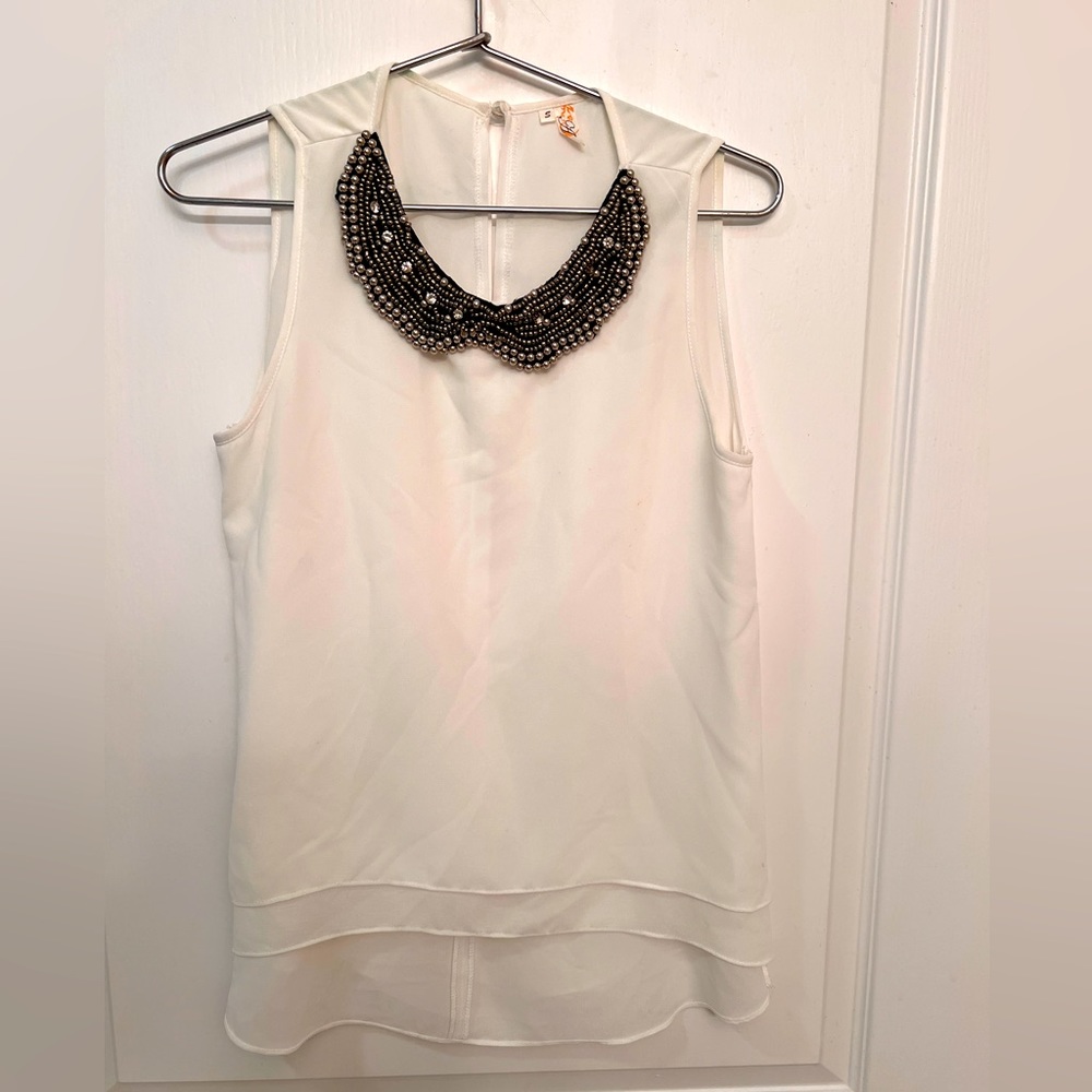 Beaded Neckline Bouge Open Back Blouse